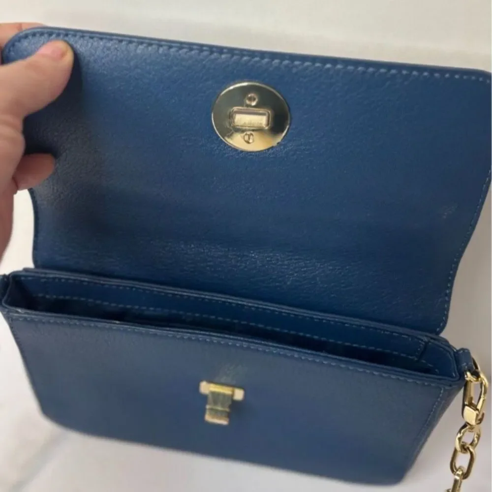 Tory Burch Navy Blue Crossbody Bag Gold Chain Logo Leather